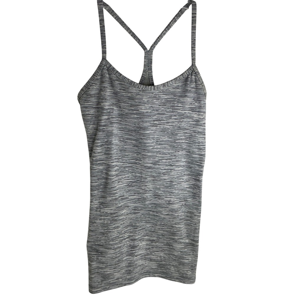Lululemon Power Y Tank Top Grey White Space Dye Racerback Shelf Bra Camisole